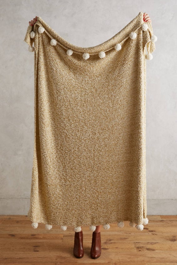 Golden Pom Throw Ivory Gold Anthropologie Happy Home Sale