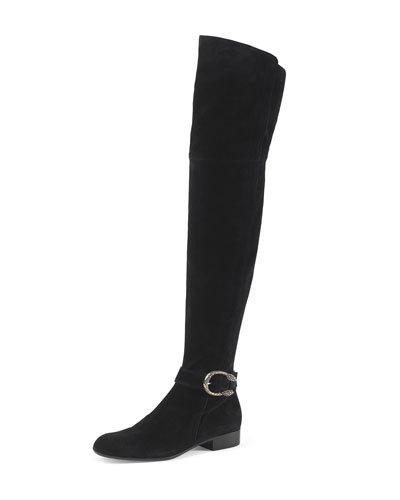 Gucci Dionysus Suede Over-The-Knee Boot Nero flat boots