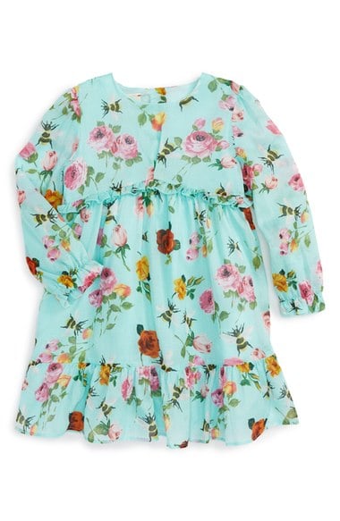 Gucci Floral Print Long Sleeve Dress (Baby Girls) Aquamarine thanksgiving dresses for baby girls