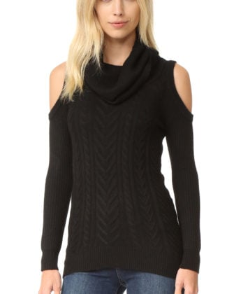 Haute Hippie Cold Shoulder Cable Knit Sweater Black cold shoulder turtlenecks