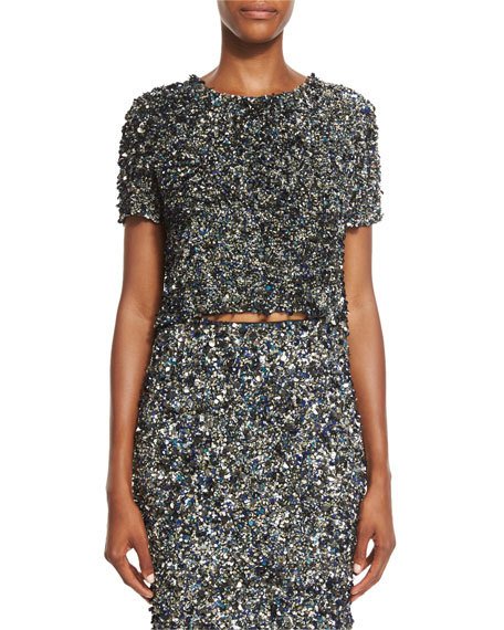Haute Hippie Mosaic Sequin-Embellished Top Multi sequin tops holiday party season