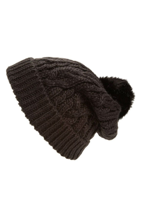 Hinge Knit Pompom Beanie Black