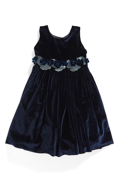 Isabel Garreton Velvet A-Line Dress (Baby Girls) Navy Blue thanksgiving dresses for baby girls