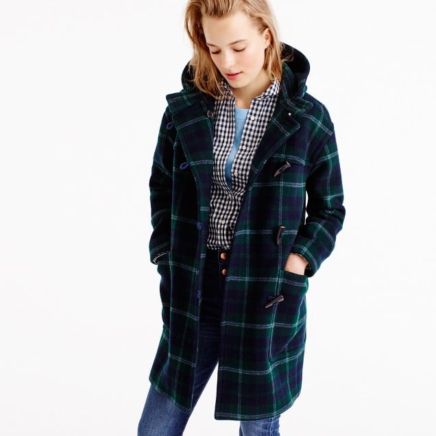 J.Crew Hooded toggle coat in plaid item F5597 Forest Multi toggle coats 