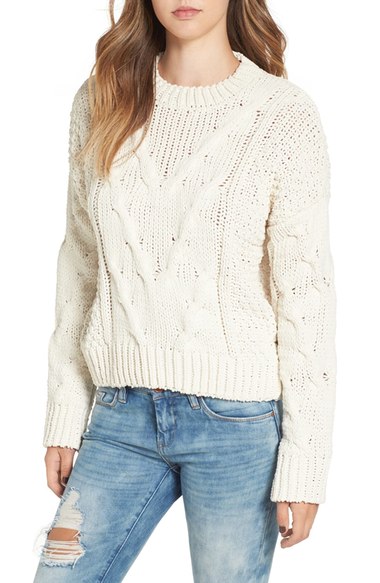 J.O.A. Boxy Cable Knit Sweater Ivory cable knit sweaters