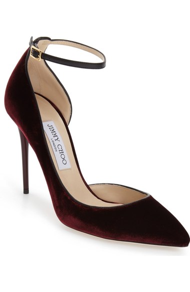 Jimmy Choo Lucy Half d'Orsay Pointy Toe Pump (Women) Bordeaux Velvet pumps 