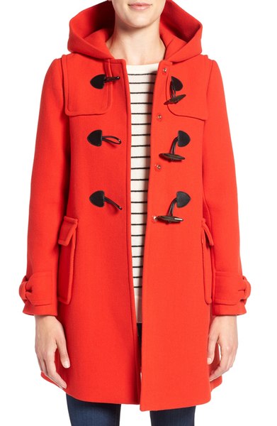 KATE SPADE NEW YORK hooded wool blend walking coat lollipop red toggle coats