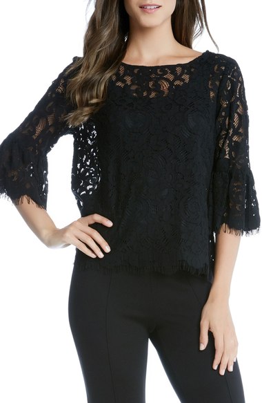 Karen Kane Bell Sleeve Lace Top Black lace tops holiday party season
