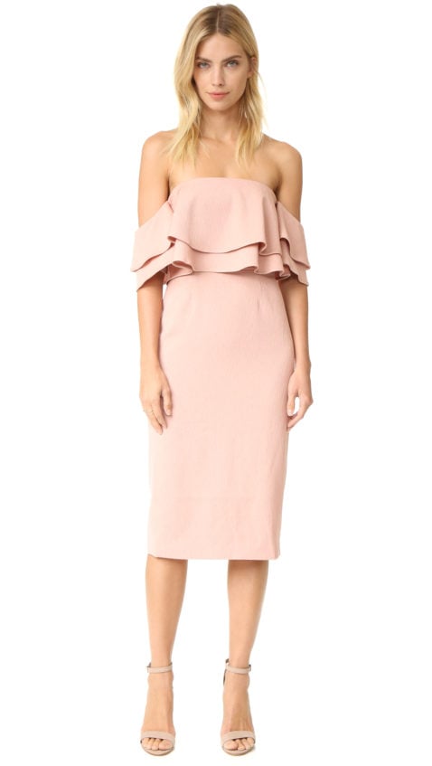 Keepsake Two Fold Off The Shoulder Dress Dusty Pink off the shoulder holiday party season 