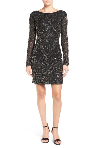 LACE & BEADS 'Brooklyn' Embellished Long Sleeve Sheath Dress Black Nordstrom pre black friday sale