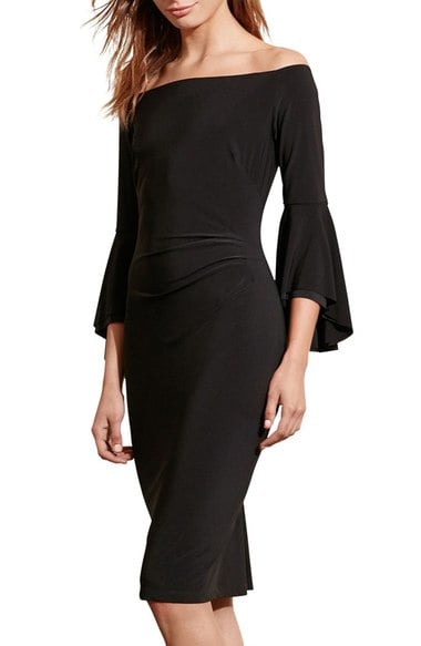 Lauren Ralph Lauren Off the Shoulder Jersey Sheath Dress Black holiday party season