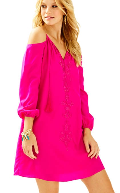 Lilly Pulitzer FULTON OPEN SHOULDER TUNIC DRESS Magenta tunic dresses 