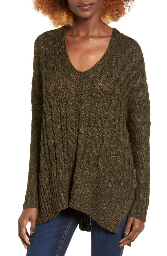 Love By Design Marled Cable Knit Pullover Black Olive Marled cable knit sweaters