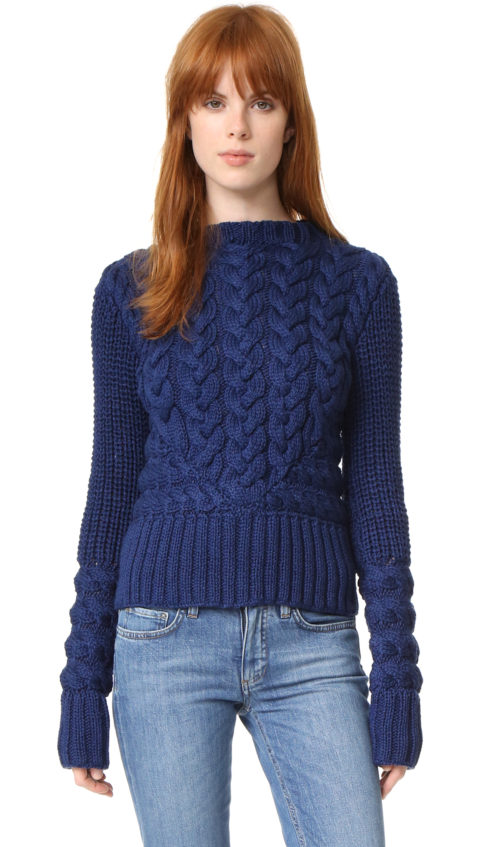 M.PATMOS Haggerston Cable Crew Neck Sweater Navy Blue cable knit sweaters