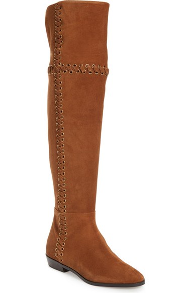 MICHAEL Michael Kors Malin Eyelet Laced Boot (Women) Dark Caramel Suede flat boots