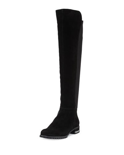 MICHAEL Michael Kors Sabrina Chain-Trim Suede Knee Boot Black flat boots