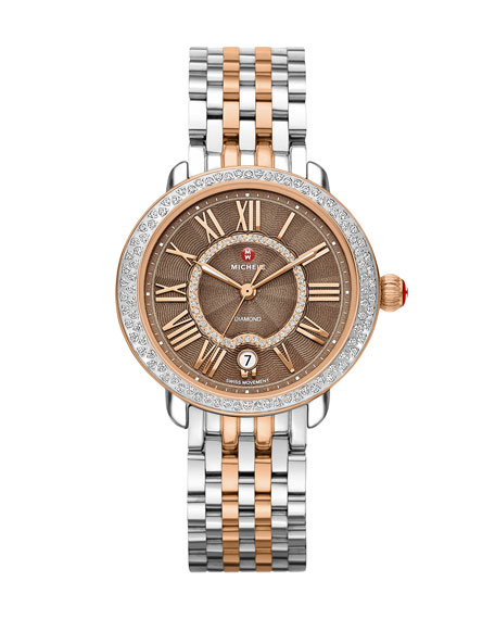MICHELE 16mm Serein Diamond Cocoa Watch Head, Two-Tone Rose Gold Neiman Marcus cyber monday sale