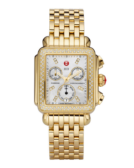 MICHELE 18mm Deco Diamond Watch Head Gold Neiman Marcus CYBER MONDAY SALE