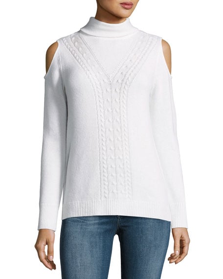 Magaschoni Cable-Knit Cashmere Cold-Shoulder Sweater Blanc cold shoulder turtlenecks