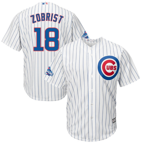 Majestic Ben Zobrist Chicago Cubs White Home 2016 World Series Champions Team Logo Patch Player Jersey