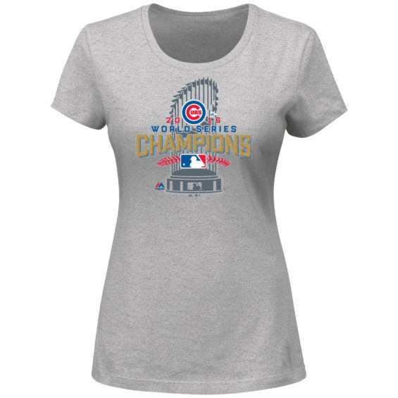 Majestic Chicago Cubs Women's Gray 2016 World Series Champions Locker Room T-Shirt chicago cubs world series champions 