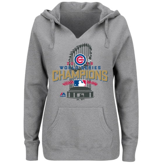 Majestic Chicago Cubs Women's Heathered Gray 2016 World Series Champions Locker Room Pullover Hoodie chicago cubs world series champions