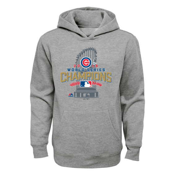 Majestic Chicago Cubs Youth Heathered Gray 2016 World Series Champions Locker Room Pullover Hoodie