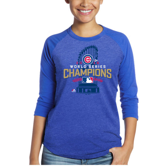 Majestic Threads Chicago Cubs Women's Royal 2016 World Series Champions Locker Room 3/4-Sleeve Raglan T-Shirt