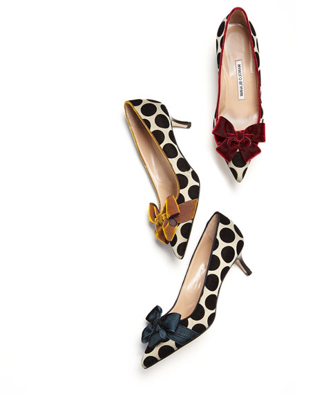Manolo Blahnik Gorina Velvet Polka-Dot Pump Blue  velvet pumps