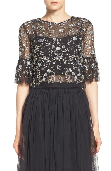 Needle & Thread Supernova Sequin Crop Top Washed Black sequin tops holiday party new year's eve