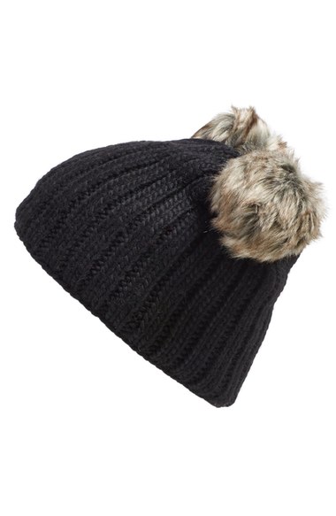 Nirvanna Designs 'Double Pom' Knit Beanie Black knit pom beanies