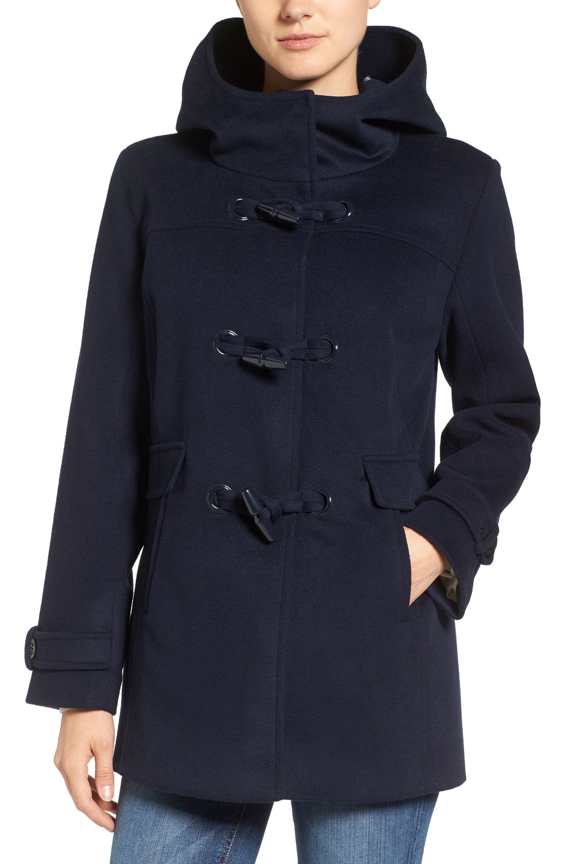 PENDLETON Roslyn Waterproof Lambswool Blend Hooded Coat Navy Blue toggle coats