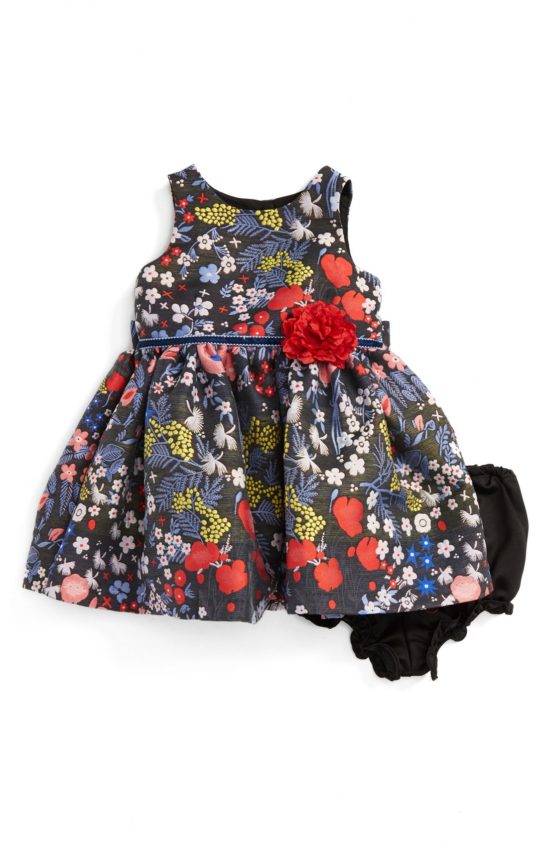 Pippa & Julie Floral Brocade Dress (Baby Girls) Blue Multi thanksgiving dresses for baby girls