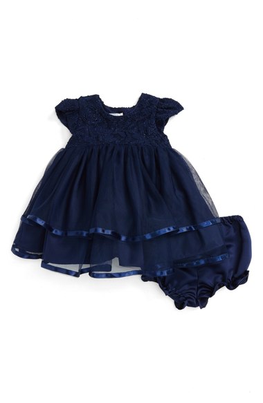 Pippa & Julie Lace & Tulle Dress (Baby Girls) Navy Blue