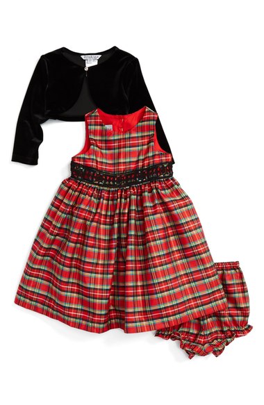 Pippa & Julie Organza Dress & Velvet Jacket Set (Baby Girls) Red Black thanksgiving dresses for baby girls
