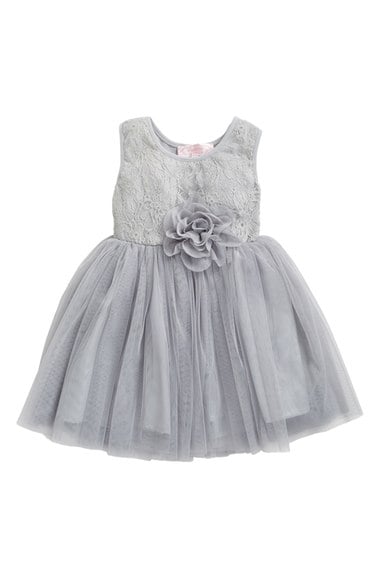 Popatu Floral Lace & Tulle Dress (Baby Girls) Silver thanksgiving dresses for baby girls