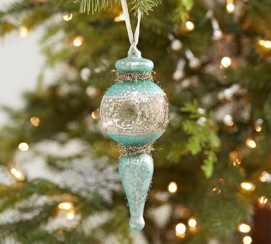 Pottery Barn BLUE MERCURY FINIAL ORNAMENT pottery barn holiday decorating event sale