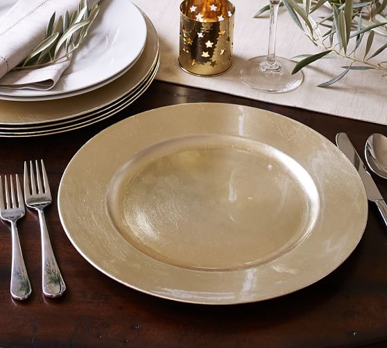 Pottery Barn CATERER'S BOX GILT CHARGER, SET OF 12 charger plates 