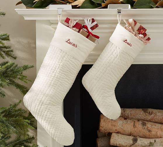 Pottery Barn CHANNEL QUILTED VELVET STOCKING - IVORY pottery barn cyber monday sale