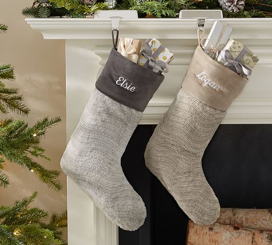 Pottery Barn FAUX FUR STOCKING - QUAIL Taupe pottery barn holiday decorating event sale
