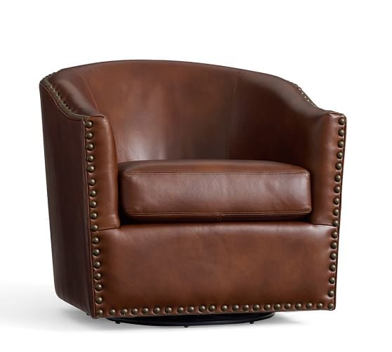 Pottery Barn HARLOW LEATHER SWIVEL ARMCHAIR pottery barn leather furniture sale