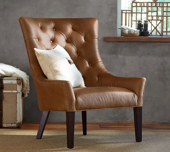 Pottery Barn HAYES TUFTED LEATHER ARMCHAIR Leather Toffee pottery barn leather furniture sale