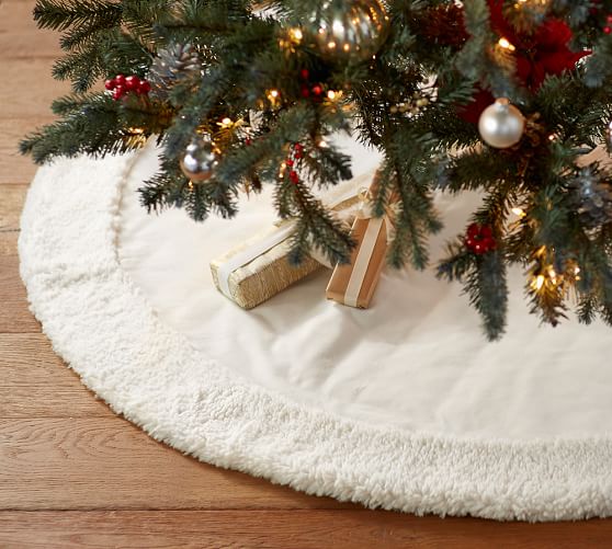 Pottery Barn IVORY VELVET TREE SKIRT WITH FAUX SHEEPSKIN BORDER pottery barn holiday decorating event sale