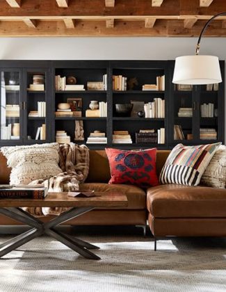 Pottery Barn JAKE LEATHER SOFA WITH CHAISE SECTIONAL pottery barn leather furniture sale