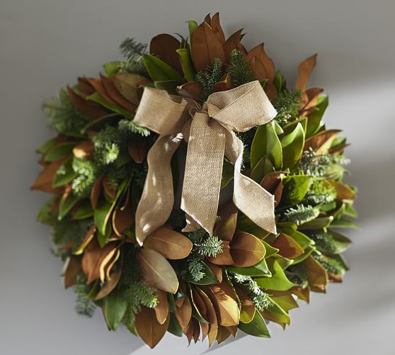 Pottery Barn LIVE MAGNOLIA & NOBLE FIR WREATH WITH BURLAP RIBBON pottery barn buy more save more sale