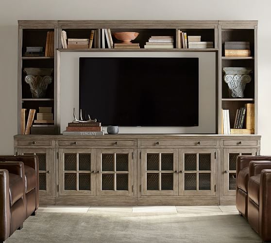 Pottery Barn LIVINGSTON MEDIUM MEDIA SUITE Gray Wash Finish pottery barn buy more save more sale