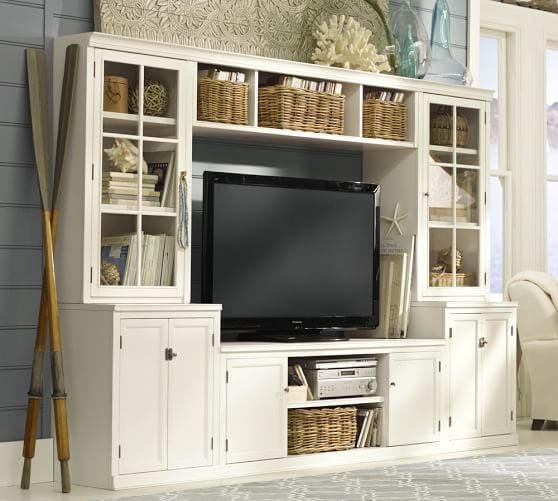 Pottery Barn LOGAN MEDIA SUITE WITH DOOR BOOKCASE Antique White or Mahogany pottery barn buy more save more sale