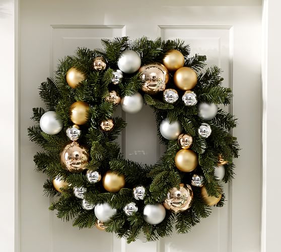 Pottery Barn OUTDOOR ORNAMENT PINE WREATH - GOLD/SILVER POTTERY BARN BUY MORE SAVE MORE SALE