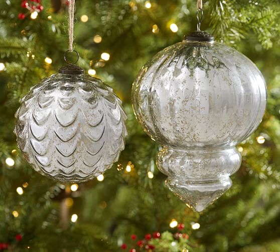 Pottery Barn OVERSIZED SILVER MERCURY GLASS ORNAMENTS pottery barn holiday decorating sale