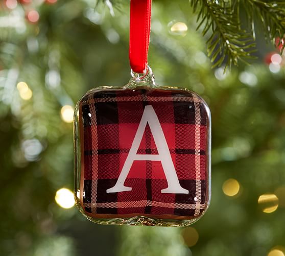 Pottery Barn PLAID GLASS LETTER ORNAMENTS pottery barn buy more save more sale